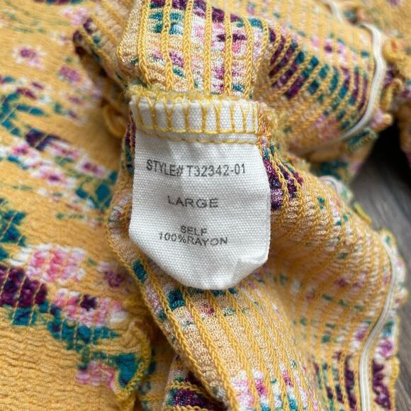 The Cove Floral Smocked Top‎ Off Shoulder Short Sleeve Yellow Large - Picture 5 of 7